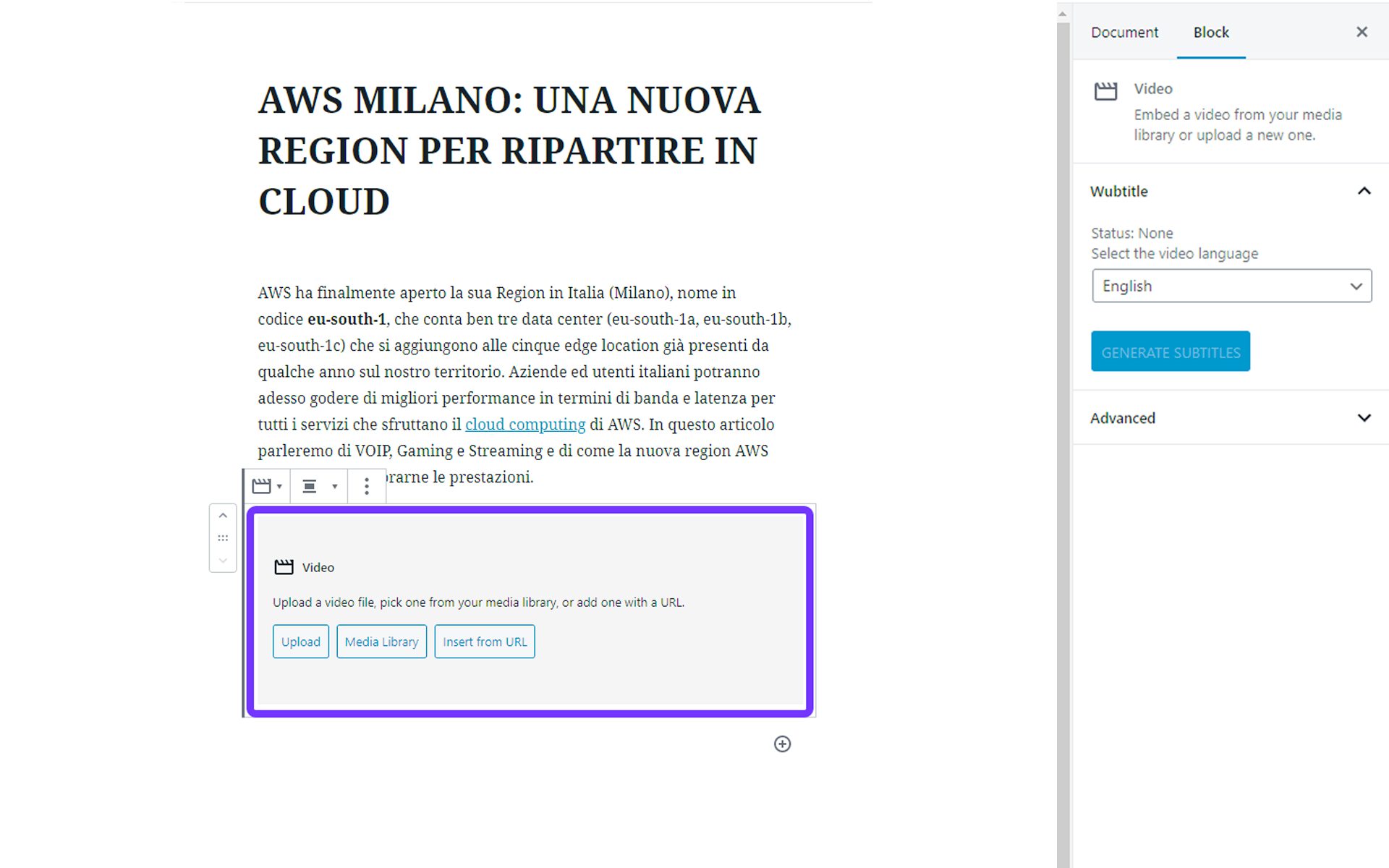 Wubtitle video-to-text tutorial - Step 1: carica il tuo video