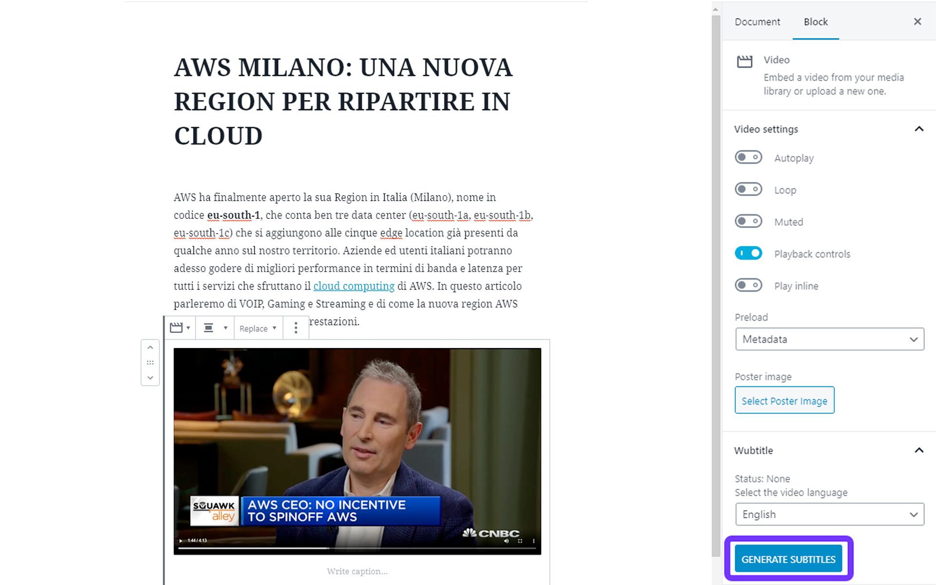 Wubtitle video-to-text tutorial - Step 2: genera i sottotitoli